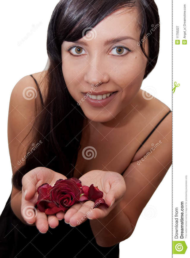 mature brunette porn mature woman brunette black beautiful red dress pretty rose holding