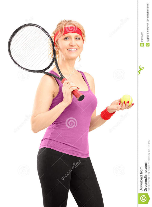 mature female porn mature female ball player isolated tennis holding racket