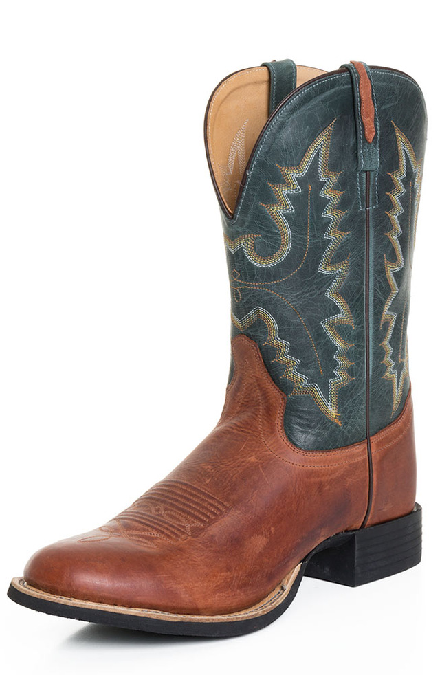 old west porn old blue tan round leather inch boots toe west mens antique cowboy langstons