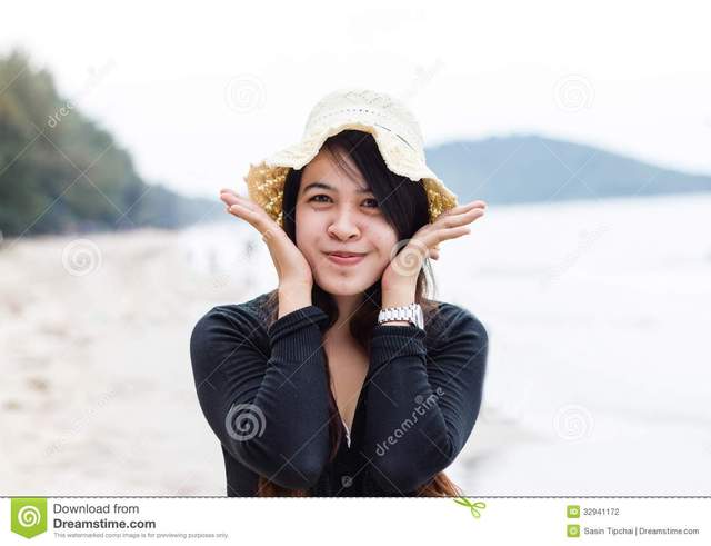 mature close up mature woman beach lovely close beautiful smile thai stock photography