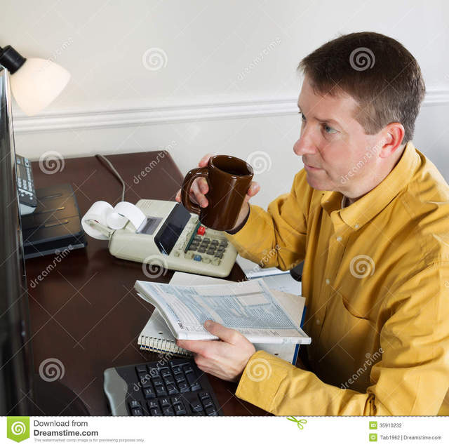 mature office porn pics mature women photo man home from cup doing looking office data his working stock drinking computer coffee holding taxes income monitor