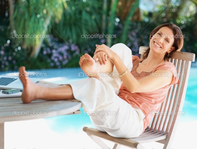 beautiful mature lady mature photo beautiful pool sunny swimming depositphotos stock day relaxing