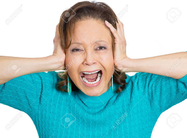 facial mature mature woman photo senior portrait closeup screaming ears covering worried upset stressed atic overwhelmed goin