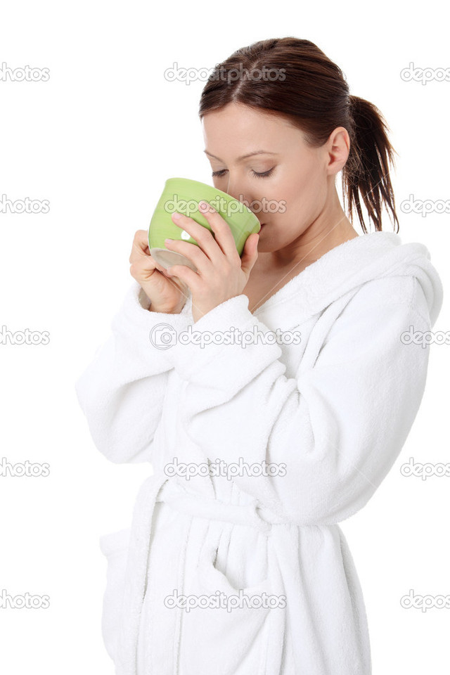 lady mature lady mature photo from depositphotos stock drinking bathrobe mug