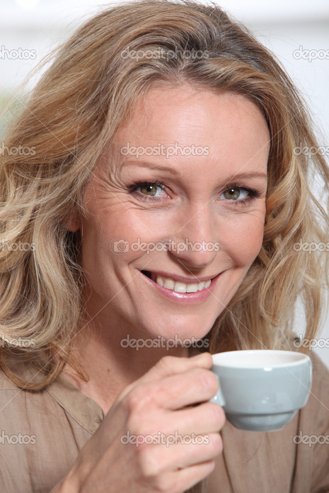 mature blonde mature woman blonde photo cup depositphotos stock coffee
