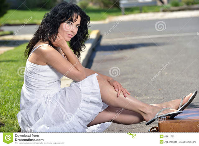 pics of sexy old women woman old brunette photo feet sexy white sitting leather next road stock attractive sits resting sundress curb suitcase