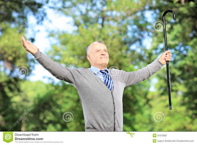 spreading mature mature free spreading man cane happy park his arms stock photography royalty