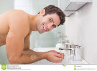 bathroom free man old porn portrait shirtless man washing face bathroom side young stock photo