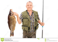 big pics mature mature fisherman holding fish fishing rod isolated white background stock photo