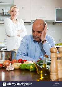 mature wife pix comp senior mature wife husband having quarrel kitchen stock photo