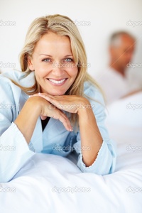 beautiful mature depositphotos beautiful mature blond lying bed husband back stock photo