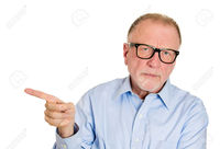 big mature atic closeup portrait seus senior mature man black glasses pointing side finger stock photo