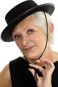 black mature lanadesign mature white hair woman black hat photo