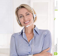 blond mature portrait blond mature woman blue blouse headphone stock photography