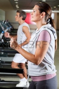 brazil mature leaf profile shot mature woman man running treadmill health club zone