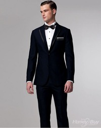 double mature personality solid black double buttons bowtie vents wool mature designer groom suit cheap online