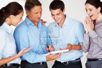 mature group logos group executives agreement over business proposal mature executive holding notebook photo