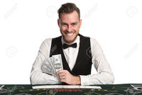 mature spread robinsphoto mature casino worker wearing black vest white shirt bowtie holding fan dollar bill stock photo