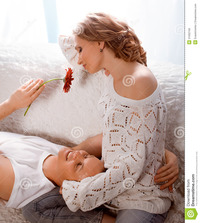 mature young mature couple lovers man presents flower young royalty free stock