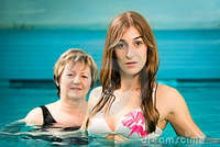 mature young wellness mature young woman swimming pool royalty free stock photos