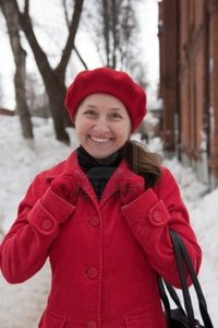 outdoor mature mature woman wearing winter coat gloves outdoor photo