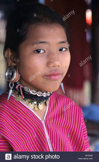 pierced mature comp portrait long eared burmese karen karenni girl pierced stock photo rings