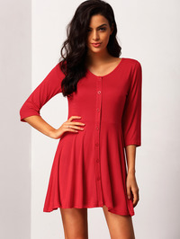 sweet mature neck knit button down line red dress cat