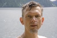 wet mature riekephoto wet mature man portrait after swimming cold clearwater lake wells gray provincial park british stock photo