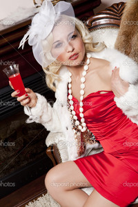 mature red depositphotos glamour mature blonde red dress white coat near firep stock photo