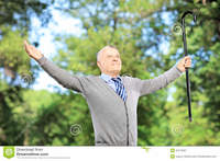 spreading mature happy mature man cane spreading his arms park royalty free stock photography