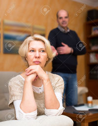 wife mature jackf pensioners couple are having quarrel mature wife sitting turned away from old husband stock photo