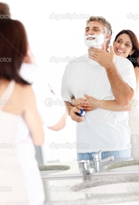 wife mature depositphotos mature man shaving his wife holding husband from behind stock photo